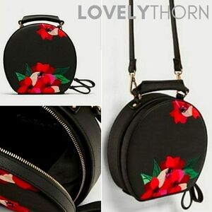 ZARA // ltd ed retro-chic embroidered pillbox style faux leather crossbody bag